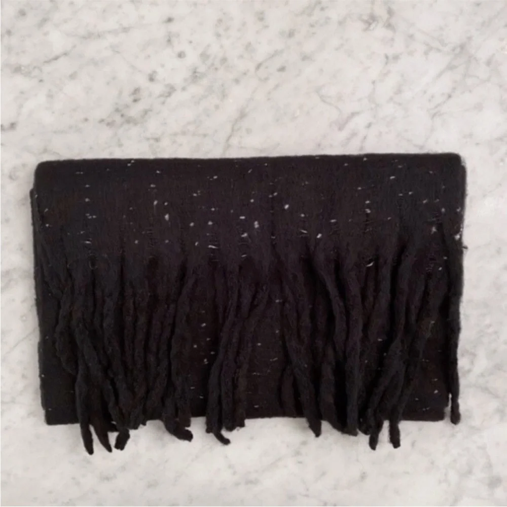 NEW Nordstrom BP Fringe Trim Muffler Scarf Black